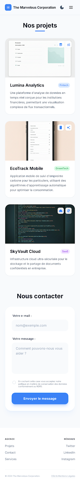 Mockup pour la page d'accueil sur mobile